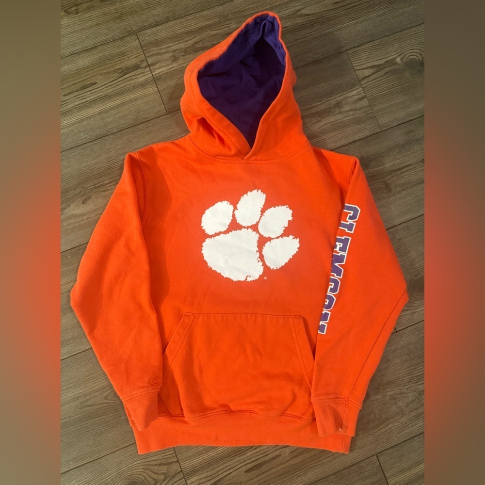 Clemson Tigers Youth Hoodie Orange Purple Paw Logo Colosseum Size 8-10 Youth